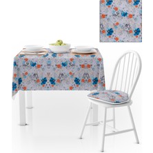 BenimOl Renkli Çiçek Desenli Mavi Turuncu Kadife Dokulu 180x260 Masa Örtüsü