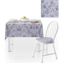 BenimOl Sarmaşık Desenli Çiçekli Gri Mavi Tarçın Kadife Dokulu 180x260 Masa Örtüsü