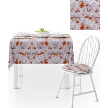 BenimOl Renkli Çiçek Desenli Turuncu Kahve Kadife Dokulu 140x180 Masa Örtüsü