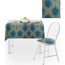 BenimOl Damask Desenli Mavi Turkuaz Masa Örtüsü 140x140