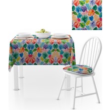 BenimOl Tropikal Yaprak Desenli Siyah Beyaz Masa Örtüsü 120x140