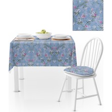 BenimOl Sarmaşık Çiçek Desenli Mavi Pembe Kadife Dokulu 120x180 Masa Örtüsü