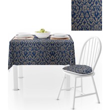 BenimOl Damask Desenli Krem Lacivert Masa Örtüsü 140x180