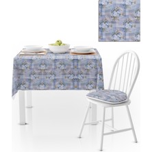 BenimOl Gül Desenli Mavi Hardal Gri Kadife Dokulu 120x180 Masa Örtüsü