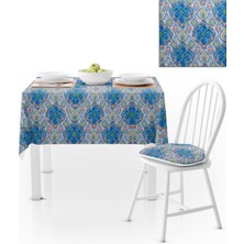 BenimOl Modern Damask Desenli Mavi Turkuaz Kadife Dokulu 180x180 Masa Örtüsü