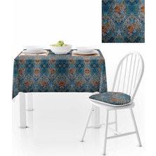 BenimOl Damask Desenli Mavi Zemin Masa Örtüsü 140x180