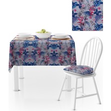BenimOl Çiçek Desenli Kırmızı Mavi Çiçekli Masa Örtüsü 140x220