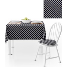 BenimOl Dama Desenli Alevli Siyah Beyaz Masa Örtüsü 140x260