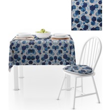 BenimOl Geometrik Desenli Altıgen Beyaz Zemin Lacivert Mavi Masa Örtüsü 140x220