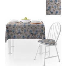 BenimOl Çiçek Desenli Eskitme Mavi Vizon Masa Örtüsü 140x260