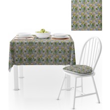 BenimOl Kozalak Desenli Yeşil Mavi Çiçekli Masa Örtüsü 140x260