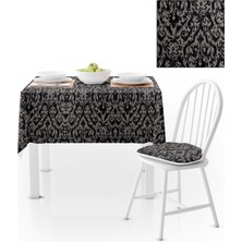 BenimOl Damask Desenli Siyah Beyaz Masa Örtüsü 140x220