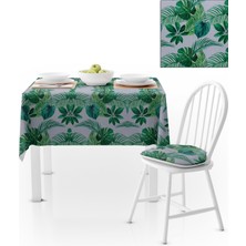 BenimOl Yaprak Desenli Beyaz Zemin Yeşil Masa Örtüsü 120x140