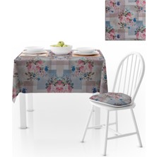 BenimOl Motifli Gül Desenli Renkli Zemin Mavi Gül Kurusu Masa Örtüsü 140x180