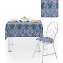 BenimOl Modern Damask Desenli Mavi Kadife Dokulu 140x180 Masa Örtüsü