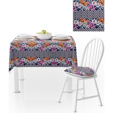 BenimOl Zambak Desenli Zigzag Siyah Beyaz Kadife Dokulu 140x180 Masa Örtüsü