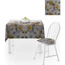 BenimOl Gül Desenli Sarı Açık Gri Masa Örtüsü 120x140