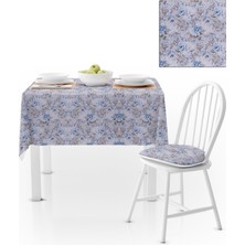 BenimOl Gül Desenli Mavi Sütlü Kahve Kadife Dokulu 140x180 Masa Örtüsü