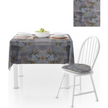 BenimOl Motifli Gül Desenli Renkli Zemin Mavi Hardal Masa Örtüsü 140x220