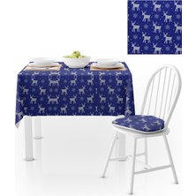 BenimOl Geyik Desenli Mavi Zemin Masa Örtüsü 140x260