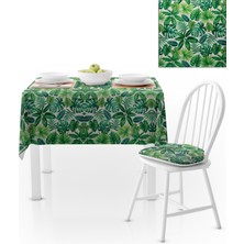 BenimOl Tropikal Desenli Yeşil Yapraklı Masa Örtüsü 120x140