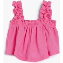 Koton Crop Atlet Askılı Fırfır Detaylı Kare Yaka