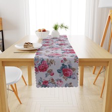 BenimOl Pudra Gri Renkli Desenli Kadife Dokulu Runner 40x180