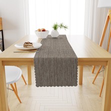 BenimOl Kahve Ekru Keten Dokulu Runner 40x140 -4541-