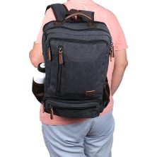 Bagacar Orjinal Kanvas Kumaş Okul ve Günlük Laptop Bölmeli Sırt Çantası Siyah