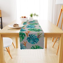 BenimOl Yaprak Desenli Turuncu Yeşil Beyaz Runner 40x140