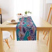 BenimOl Sıralı Yaprak Desenli Mor Yeşil Runner 40x140