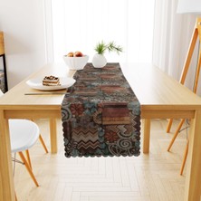 BenimOl Geometrik Desenli Renkli Kahve Çikolata Runner 40x140