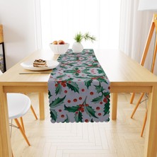 BenimOl Kızılcık Desenli Yeşil Yapraklı Runner 40x140