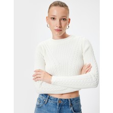 Koton Triko Crop Kazak Uzun Kollu Saç Örgü Dokulu