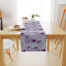 BenimOl Çiçek Desenli Mürdüm Kadife Dokulu Runner 40x180