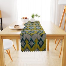 BenimOl Baklava Desenli Sarı Lacivert Turkuaz Runner 40x140
