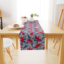 BenimOl Zambak Desenli Beyaz Zemin Kırmızı Mavi Runner 40x140