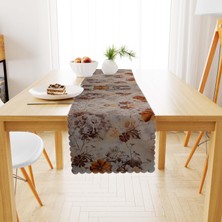 BenimOl Çiçek Desenli Turuncu Kahverengi Runner 40x140