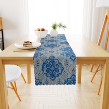 BenimOl Damask Desenli Mavi Beyaz Runner 40x140