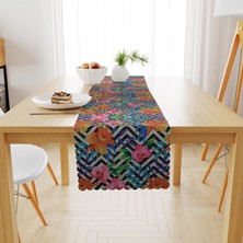 BenimOl Siyah Beyaz Zigzag Desenli Pembe Turuncu Runner 40x140
