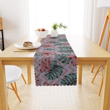 BenimOl Çiçek Desenli Pembe Beyaz Zigzag Zemin Pembe Yeşil Runner 40x140