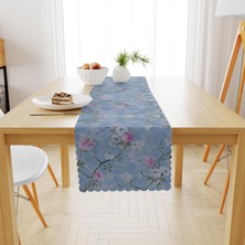 BenimOl Sarmaşık Çiçek Desenli Renkli Mavi Pembe Kadife Dokulu Runner 40x180