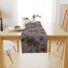 BenimOl Gül Desenli Kahverengi Yeşil Runner 40x140