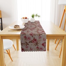 BenimOl Gül Desenli Vizon Yapraklı Pembe Runner 40x140