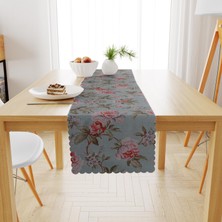 BenimOl Çiçek Desenli Eskitme Kırmızı Yeşil Runner 40x140