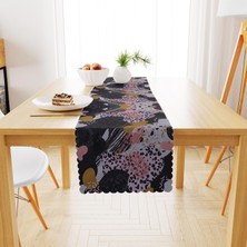 BenimOl Sulu Boya Desenli Siyah Pembe Runner 40x140