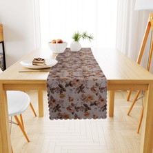 BenimOl Çiçek Desenli Krem Zemin Çikolara Taba Runner 40x140