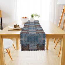 BenimOl Patchwork Desenli Motifli Mavi Lacivert Runner Runner 40x140