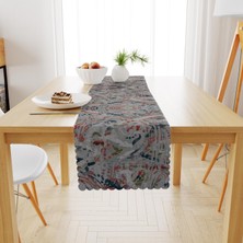 BenimOl Sulu Boya Desenli Gri Kiremit Runner 40x140