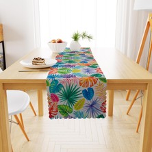 BenimOl Tropikal Yaprak Desenli Siyah Beyaz Runner 40x140